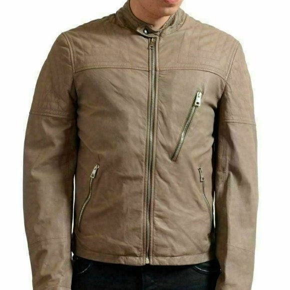 Just Cavalli Men's Gray Full Zip Leather Jacket US S IT 48